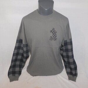 Disney Disneyland Resort Mickey Mouse Plaid Gray Black Spirit Jersey LS Shirt M